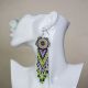 Beaded Dream Catcher Earrings of Lime Green, Purple, & Black