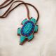 Leather Turtle Amulet with Teal, Blue, and Red Beads