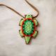 Leather Turtle Amulet with Light Green and Shiny Green Beads