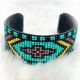 Aqua Green, Black & Yellow Beaded Cuff Bracelet