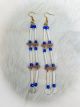Blue and White 3 Tier Earrings of Beads & Hide