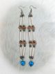 White & Blue Hearts 3 Tier Earrings of Beads & Hide