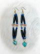 Black & Aqua Hearts 3 Tier Earrings of Beads & Hide