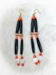Black & Orange 3 Tier Earrings of Beads & Hide