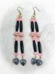 Black, Pink & Grey Hearts 3 Tier Earrings of Beads & Hide