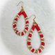 Red, Gold & White Beaded Loop Earrings