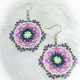 Dream Catcher Emerald Green, White & Pink Beaded Earrings