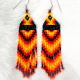 Beaded Earrings 12 Rows of Red, Orange, Yellow & Black
