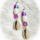 White, Purple & Shell Beaded Earrings