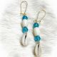 Teal, White & Shell Beaded Earrings