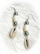 Gray, White & Shell Beaded Earrings