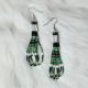 Green, Black, Silver & White Beaded Loop Earrings