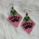 Beaded Paw on Pink Diamond Shaped Earrings