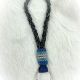 Keychain Black Leather/Bl Bead