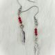 Earrings Feathers Red Beads